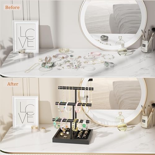 SZQINJI Jewelry Holder Organizer Bracelet Holder Display Stand 3 Tier Black
