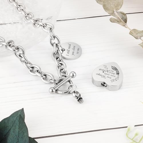 XIUDA Heart Cremation Urn Necklaces for Ashes Locket Cremation Jewelry for Human Ashes Stainless Steel Memorial Keepsake Pendant for Women Silver