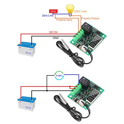 AITRIP 6 x LED Digital Thermostat DC 12 V - W1209 Heating/Cooling Temperature Control Switch Module with Waterproof 50 ~ 110 °C Sensor Probe + Transparent Acrylic Housing