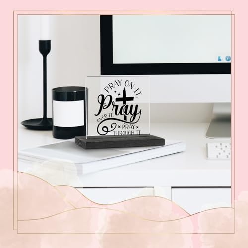 vizuzi Pray On It Bible Verse Gifts for Women, Scripture Decor for Desk, Christian Quote Desk Decor, Religious Gifts for Women Christian Friendship Acrylic Desk Decorative Sign ZBB41, black