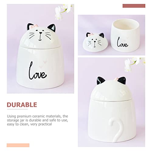 Zerodeko Ceramic Cat Shaped Jar with Lid Tea Canister Spice Canister Sugar Jar Storage Canisters for Candy Mints Kitchen Countertop and Desktop Decor 5.90 in