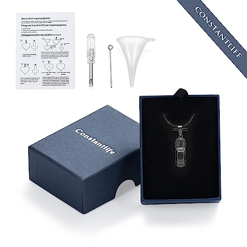 constantlife Small Car Cremation Jewelry for Men Women Urn Necklace for Ashes Stainless Steel Mini Human Pet Ashes Memorial Pendant Black