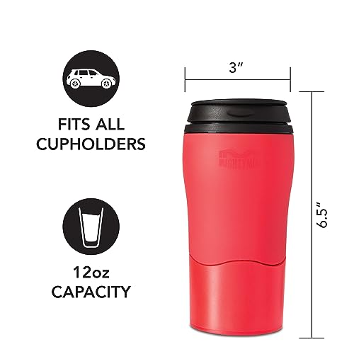 Mighty Mug Plastic Travel Mug, No Spill Double Wall Tumbler, Cold/Hot, Cup-Holder Friendly, Dishwasher Safe, (Red, 12oz) Red 12 ounces