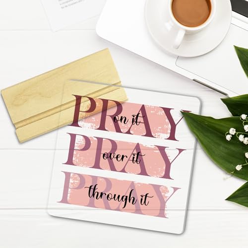 Pink Christian Gifts for Women, Pray on it, Pray over it, Pray through it, Religious Gifts Acrylic Desk Decor Sign Green