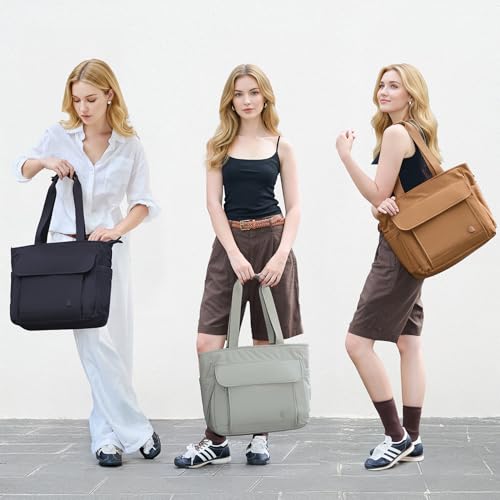 Black Lunch Tote Bag for Women, 15.6-17.3 Inch Laptop Tote Bag with Insulated Lunch Compartment, Leakproof Water-resistant Large Capcity Travel Bag for Work Office Picnic Beach, Elegant Black 23 liters 19