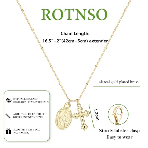 Rotnso Cross Necklace for Women 14K Gold Plated Dainty Small Pendant Choker Virgin Mary Cross-GD