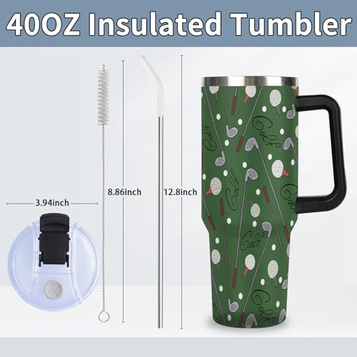 Tumbler with Handle and Straw 40 oz - Golf Sports Water Bottle Leakproof Tumbler Cups, Insulated Stainless Steel Cup Fits in Cup Holder, Gifts for Women Men Golfers Golfing Lover