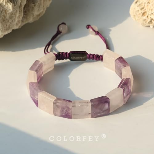Natural Stone Amethyst Bracelet for Women - Handmade Healing Crystal Amethyst Rose Quartz Beaded Bracelets, Premium Energy Gemstone Bracelets Unique Double Protection Jewerly for Women Amethyst Rose (S)