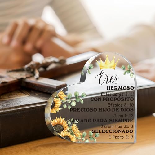 Shellwei Spanish Christian Gifts Women Bible Verse Heart Plaque,Elegant Elegant