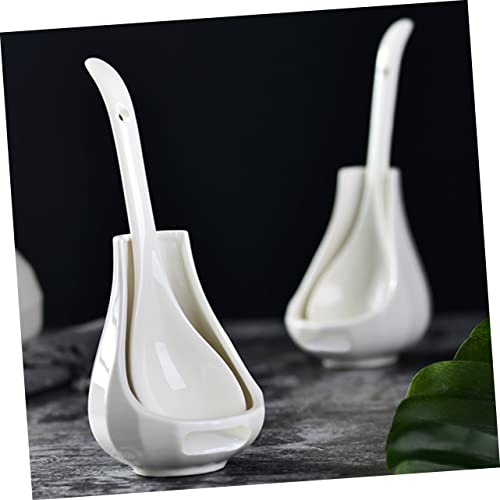 COLLBATH Ceramic Soup Spoon Rest Set Large Rice Spoon and Porridge with Utensil Holder 8.85 in Porcelain Ladle for Serving Soups Snacks Desserts Kitchen Dining Restaurants