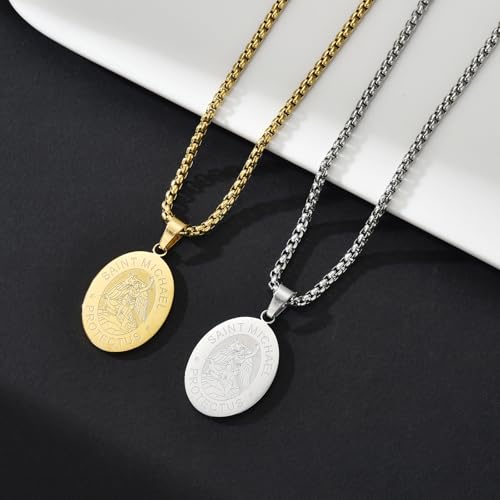 Catholic Religious Saint Medal Protection Necklace for Men Women Silver Saint Michael