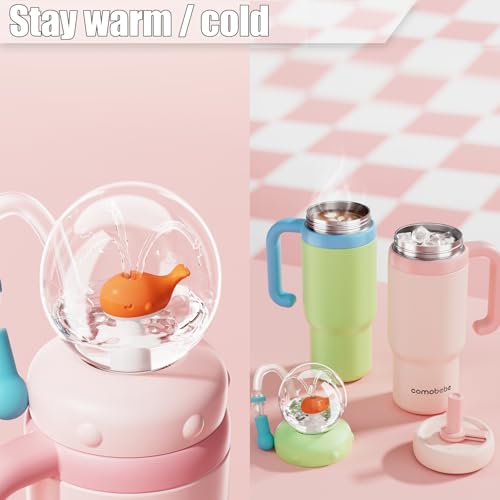 Drinking Cup with Whale Squirt, Stainless Steel Whale Fountain Tumbler, Whales Spray Straw Sippy Cups Water Bottle with Two Lids 24oz for Kids & Adults, Green