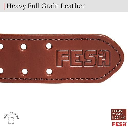 FESA men's cherry leather tool belt with handcrafted tool pouch, 2-inch wide, size L