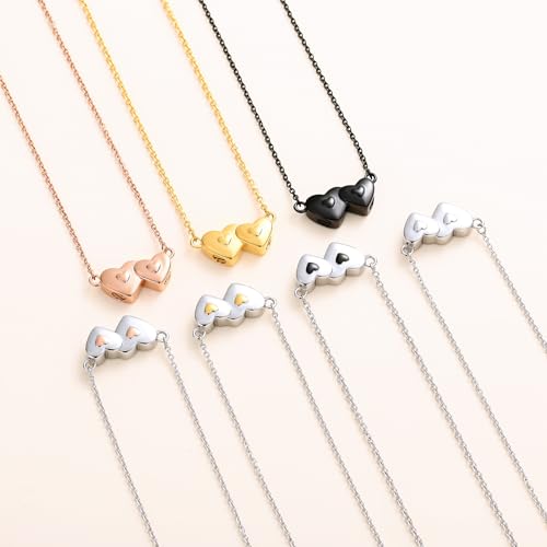 Minicremation Cremation Jewelry Urn Necklace for Ashes Double Heart Keepsake Pendant Gift for Women Funeral Memorial Urn Locket Black