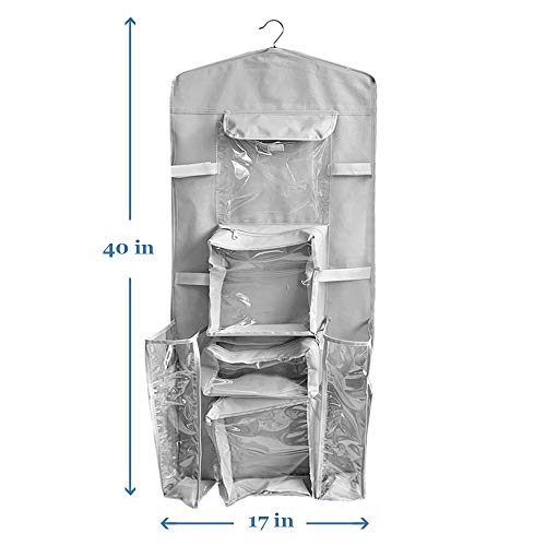 ProPik Hanging Double Sided Christmas Gift Wrapping Paper Storage Organizer With Multiple Pockets Organize Your Gift Wrap, Gift Bags Bows Ribbons 40"X17" Fits 40 Inch Rolls Clear PVC Bag 1 Unit (Grey) Grey