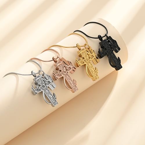 Cross Cremation Jewelry Urn Necklace for Human Ashes for Women Men Fish Hook Antler Deer Memorial Ashes Keepsake Pendant Black