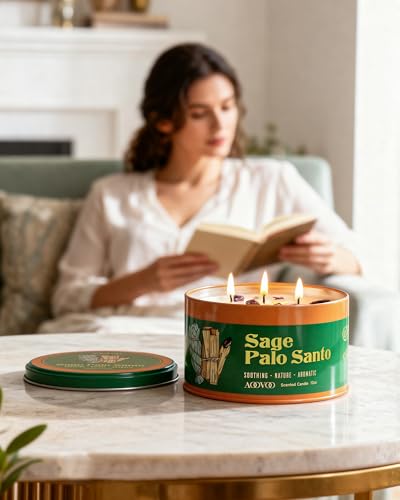 AOOVOO Sage & Palo Santo Candle for Cleansing - 12oz Crystal Scented Candle Sage&Palo Santo