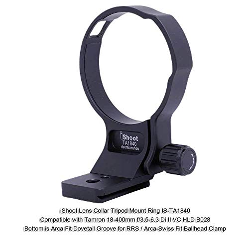 iShoot 76mm Metal Lens Collar Tripod Mount Ring Compatible with Tamron 18-400mm f/3.5-6.3 Di II VC HLD B028, Lens Support Holder Bracket Bottom is Arca-Swiss Fit Quick Release Plate Dovetail Groove