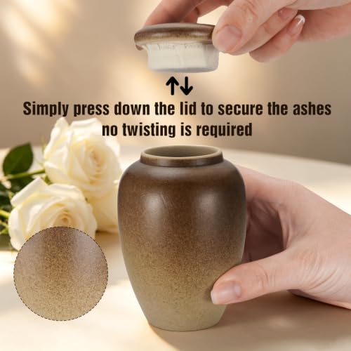 XIUDA 4.06 Inches Small Urns for Human Ashes Keepsake Ceramic Memorials Cremation Urns Handcrafted Decorative Keepsake Memorial Urn for Burial Medium Funeral Urn for Adult Male Female 4.06inch Ellipse Brown