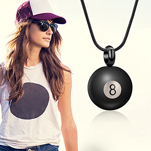 Cremation Jewelry Billiard Black 8 Ball Cremation Urn Necklace for Ashes Stainless Steel Urn Jewelry Personal Necklace