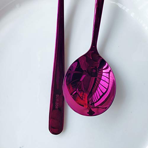 Soup Spoons 6-Pack 18/10 Stainless Steel Large and Heavy Duty Round Spoons Elegance Series 7 Inch Long 1.9 Ounces Weight by IRONX(purple soup spoons)