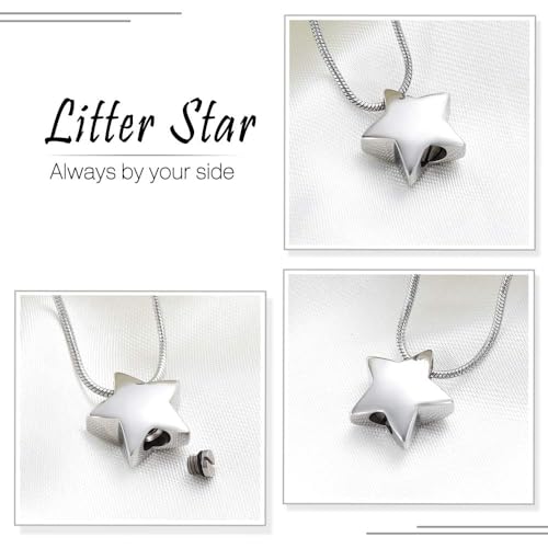 Imrsanl Cremation Jewelry for Ashes Moon Urn Necklace Stainless Steel Memorial Lockets Keepsakes Jewelry for Ashes Pendant - Fill kit Silver Star