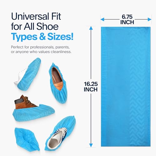 Blue Shoe Guys 100 Premium Disposable Boot & Shoe Covers | Extra Thick Water-Resistant Protective Foot Booties, Non-Slip, Men/Women, Recyclable Plastic | Large Fits Most (Happiness Guarantee) fabric