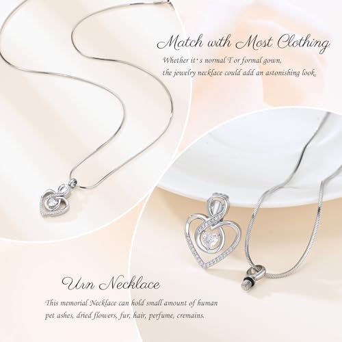 Minicremation Cremation Heart Urn Necklace Ashes Jewelry for Women,Birthstone Locket Keepsake Pendant infinitely Heart Memorial Locket Ash Holder for Human/Pet Silver-White