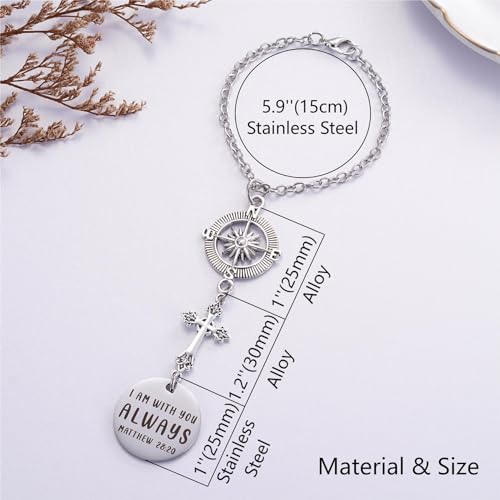 Cross Car Charm - 'I Am With You Always' Matthew 28:20 - Rear View Mirror Religious Gift for Women - Easter, Christian, Protection