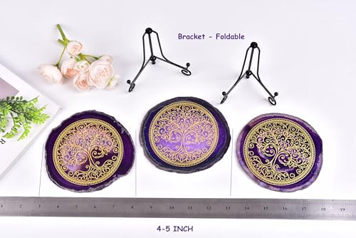 AMOYSTONE Zen Home Decor - Laser Engraved Purple Agate with Tree of Life, 4-5" Display Stand Purple Tree of Life 01 4-5 INCH