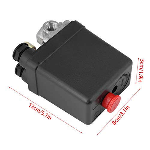 Vikye Heavy Duty 240V 16A Four Port Air Compressor Pressure Switch Control, 90-120PSI, Black, Push Button, Manual