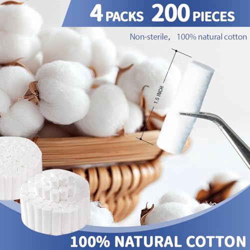 Pack of 200 Cotton Balls, Dental Cotton Rolls, Dental Cotton Rolls, Dental Cotton Balls, Highly Absorbent Cotton Rolls, Dental Gauze, Cotton Rolls, Cotton Ball