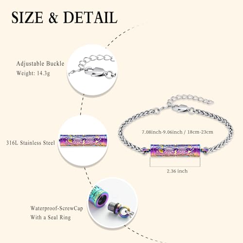 Oinsi Sunflower Urn Bracelet for Ashes Cylinder Bar Cremation Jewelry for Women Men Memorial Keepsake Urn Pendant Ashes Holder Bangle Colorful