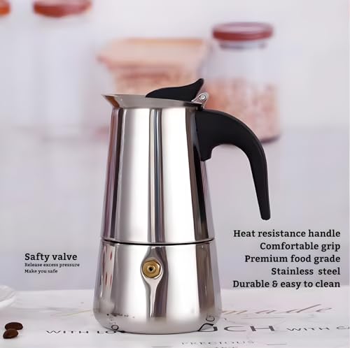 Stainless Steel Moka Pot Espresso Maker,Stovetop Moka Pot, Percolator Coffee Pot,Italian Coffee Maker,Cuban Café Brewing,Greca Coffee Maker (6 CUP) 6CUP 300ml