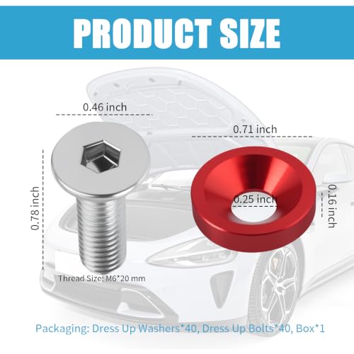 TSIEBRV M6x20mm red engine dress-up bolts and spacers, 40-piece screw and bolt assortment set