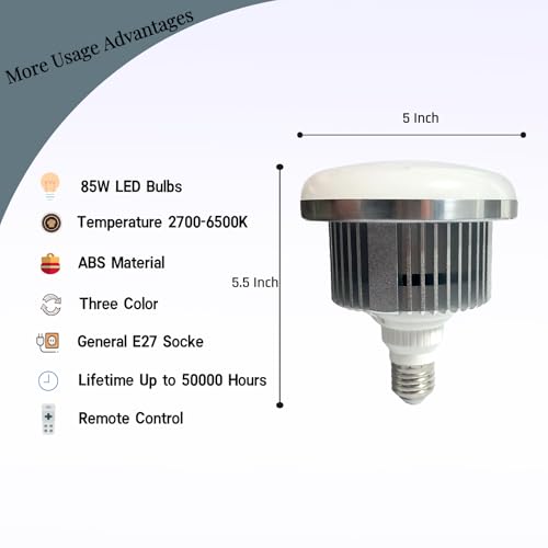 2 Pack 85W LED Softbox Light 2700-6500K Photography Light Bulb LED 85W 2