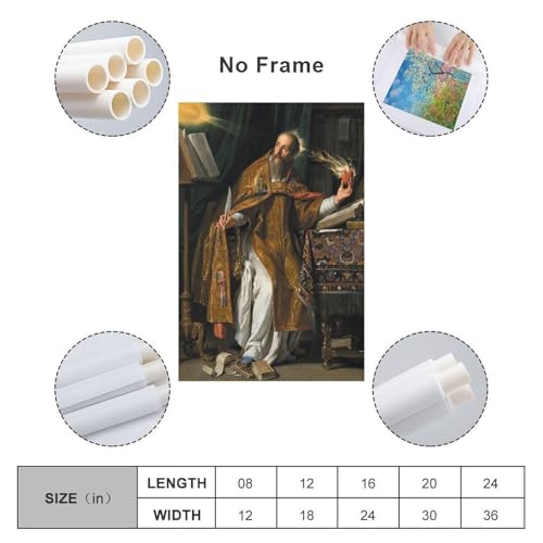 Saint Augustine of Hippo Champaigne Baroque Catholic Bishop Flaming Heart Quill Books Canvas Printing Wall Art Prints Wall Decor Posters Scandinavian Bohemian Living Room Office 16x24inch(40x60cm) style-1 16x24inch(40x60cm) Unframe