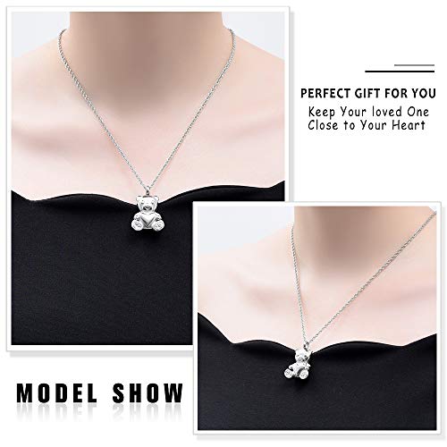 shajwo Teddy Bear Cremation Urn Necklace for Women Men Teddy Bear- Silver
