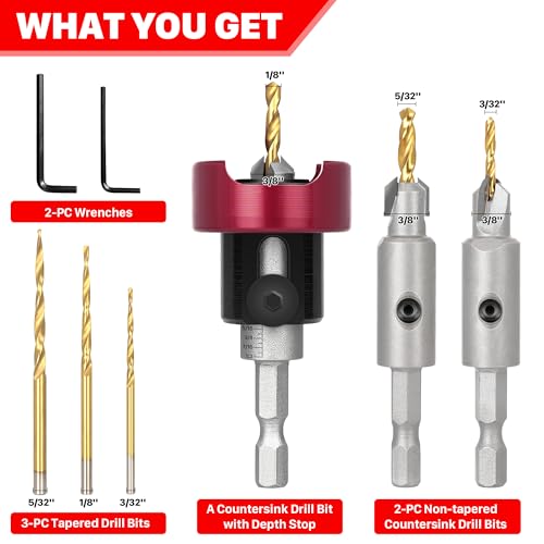 KEENTECH 6-piece carbide tipped countersink drill bit set in 3/32, 1/8, and 5/32-inch sizes