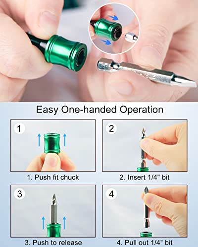 Katerk Portable 1/4 in Hex Shank Drill Bit Holder 8 Sets (48 pcs), Light-Weight Extension Bar Keychain Adapter, Quick-Change Screwdriver Bits Retainer for Tool Pouch (6 Colors Black Carabiner) Multicolor
