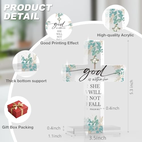 God Is Within Her She Will Not Fall Spiritual Inspirational Religious Christian Gifts for Men Women Jesus Bible Verses Acrylic Cross Decor for Easter Office Desk Home Decor 3.5x5 Inches God9 5.3x3.5