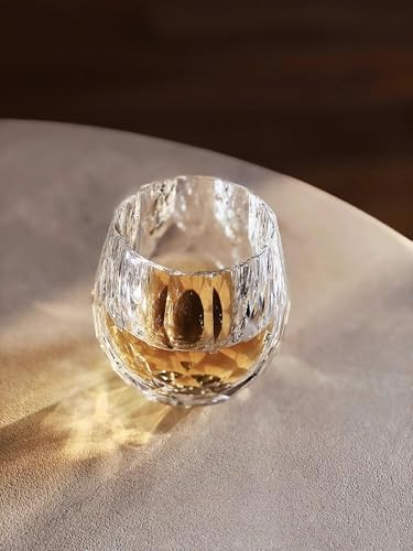 4oz Lead-Free Crystal Whiskey Glasses, Hand Cut Diamond Facet Old Fashioned Rocks Tumblers, Heavy Base Clear Bourbon Scotch Cocktail Glass for Bar Holiday Gift