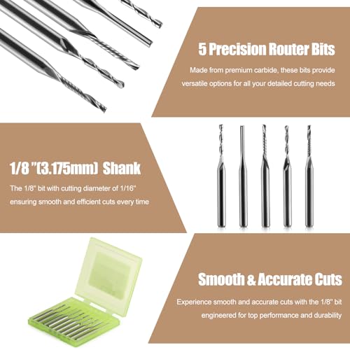Trvoxviq 1/8-inch shank straight carbide CNC router bit for wood, PVC, MDF, and hardwood