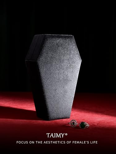 TAIMY Coffin Jewelry Box, Goth Jewelry Box, Velvet Gothic Jewelry Organizer Black Red 4 Grid
