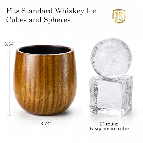 Wooden Whiskey Glass, Solid Wood Bourbon Tumbler with Charred Finish, Adds Subtle Wood Aroma, Old Fashioned Cup for Bourbon Scotch Rye, Unique Whiskey Gifts for Men Dad Husband (2) 2