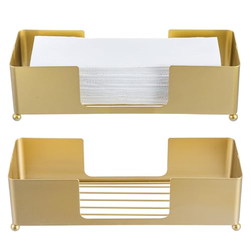 MyGift Brass Tone Metal Hand Towel Holder Countertop Dispenser Set of 2 Brass-tone-2