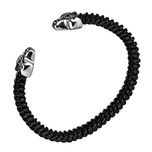 Men’s Bracelets – Various Designs in Black, Silver, and Polished Finishes with Genuine Leather & Rust Resistant Stainless Steel – Jewelry Gift or Accessory for Men Adjustable