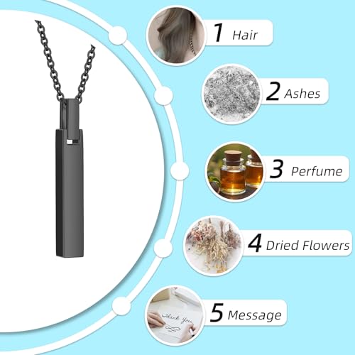 Urn Necklaces for Ashes Cremation Jewelry Loved Ones Stainless Steel Bar Ashes Necklace Memorial Ash Pendant for Men Women - With Me Always Black