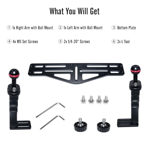 NS10 Underwater Camera Tray extendable Handle Grips Bracket for gopro,pt059,rx100 uw Camera housing Universal Soft Handle with Aluminum and Rubber Material (Black) Black