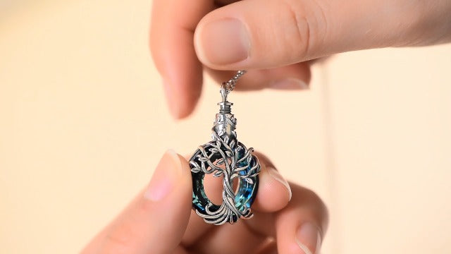 TOUPOP Ashes Jewellery s925 Sterling Silver Butterfly/Tree of Life Urn Necklace for Ashes Cremation Jewelry with Crystal Memory Locket Gifts for Women, with Funnel Filler 1-Tree of life